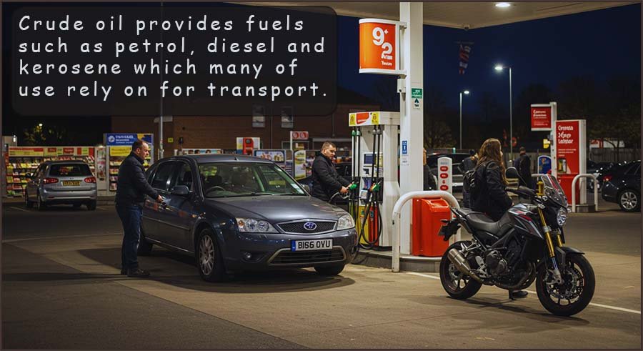 Cars and motorcycle fuelling up at the petrol station.